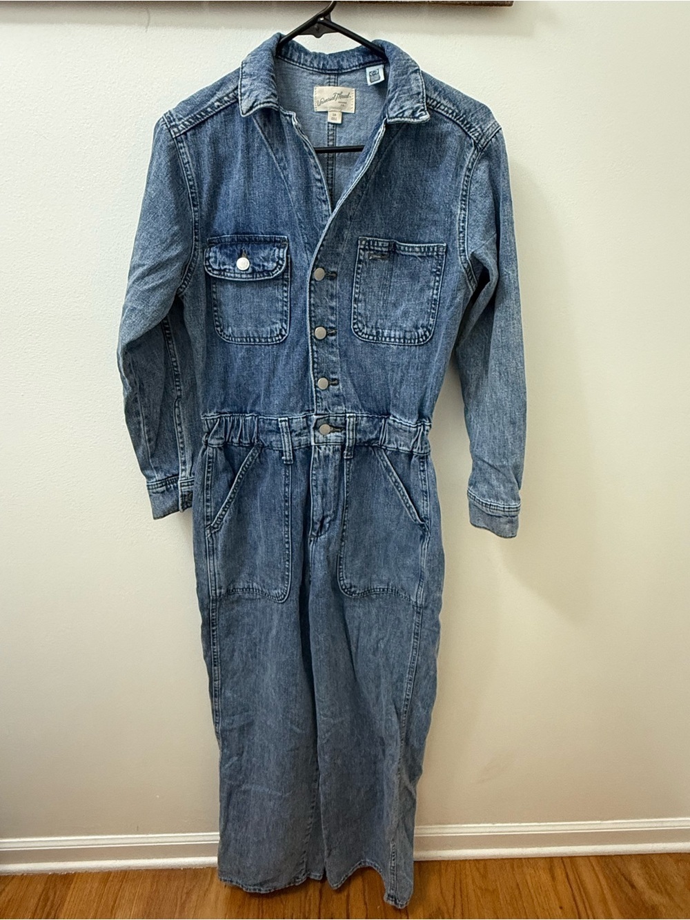 Universal Thread Women Long Sleeve Utility Baggy Medium Blue Denim Jumpsuit